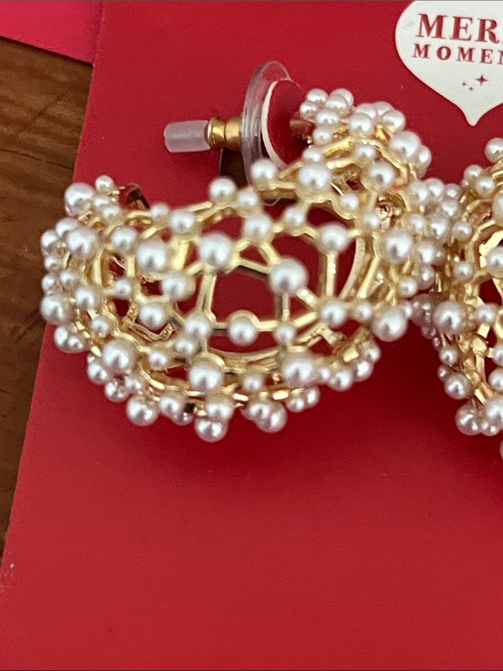 Merry Moments Gold-tone faux Pearl woven lattice Hoop Earrings 1 inch